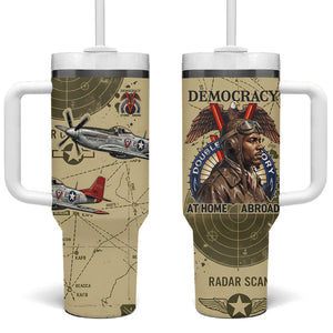 Double V Campaign Tuskegee Airmen Tumbler With Handle Vintage Military Aviation P-51 Mustang World War II Art