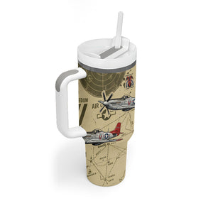 Double V Campaign Tuskegee Airmen Tumbler With Handle Vintage Military Aviation P-51 Mustang World War II Art