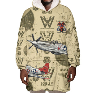 Double V Campaign Tuskegee Airmen Wearable Blanket Hoodie Vintage Military Aviation P-51 Mustang World War II Art