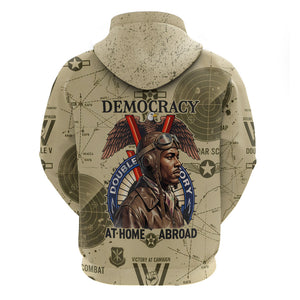 Double V Campaign Tuskegee Airmen Zip Hoodie Vintage Military Aviation P-51 Mustang World War II Art