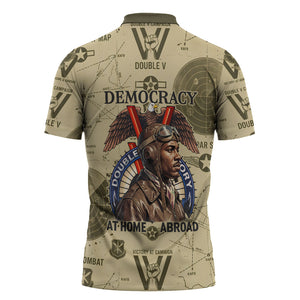 Double V Campaign Tuskegee Airmen Zipper Polo Shirt Vintage Military Aviation P-51 Mustang World War II Art