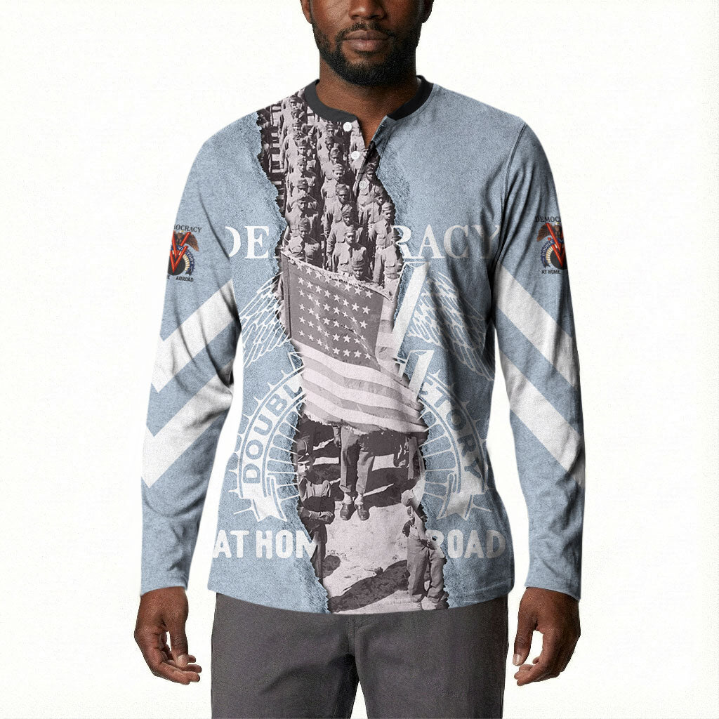 Double V Campaign American Democracy Button Sweatshirt Military Buffalo Soldiers World War II Heritage Art