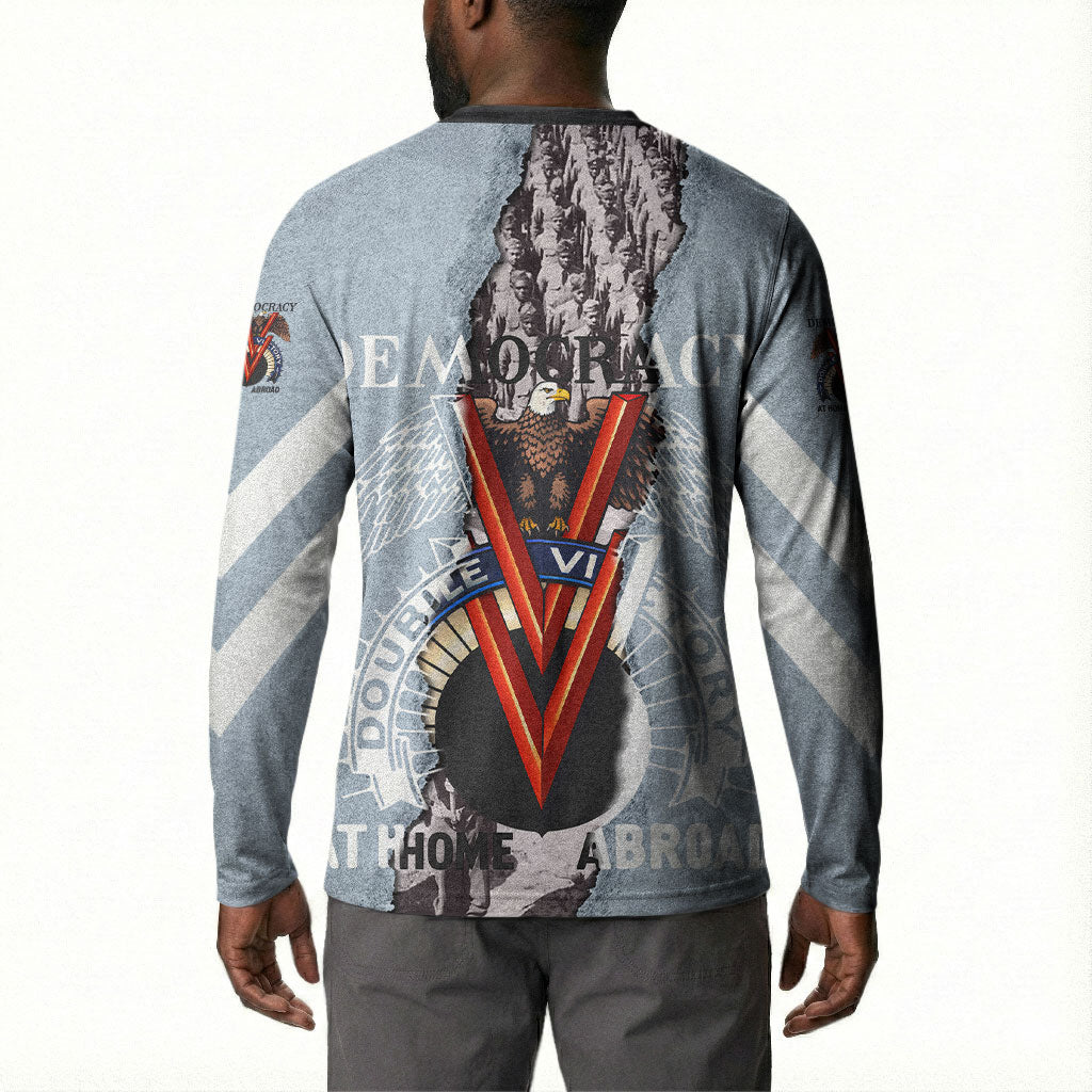 Double V Campaign American Democracy Button Sweatshirt Military Buffalo Soldiers World War II Heritage Art