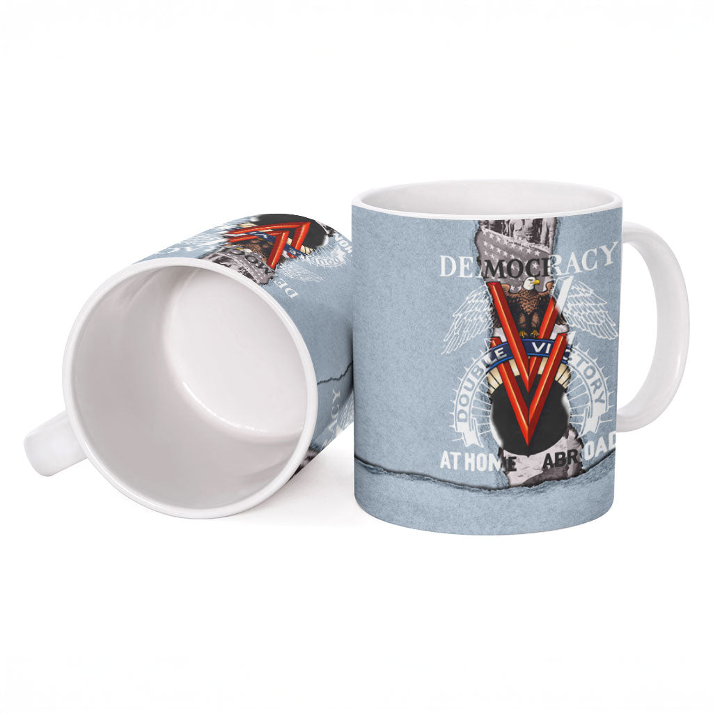Double V Campaign American Democracy Ceramic Mug Military Buffalo Soldiers World War II Heritage Art