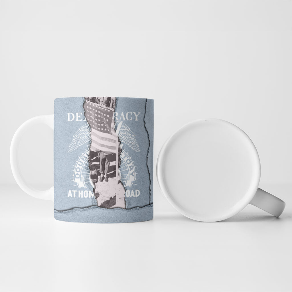Double V Campaign American Democracy Ceramic Mug Military Buffalo Soldiers World War II Heritage Art