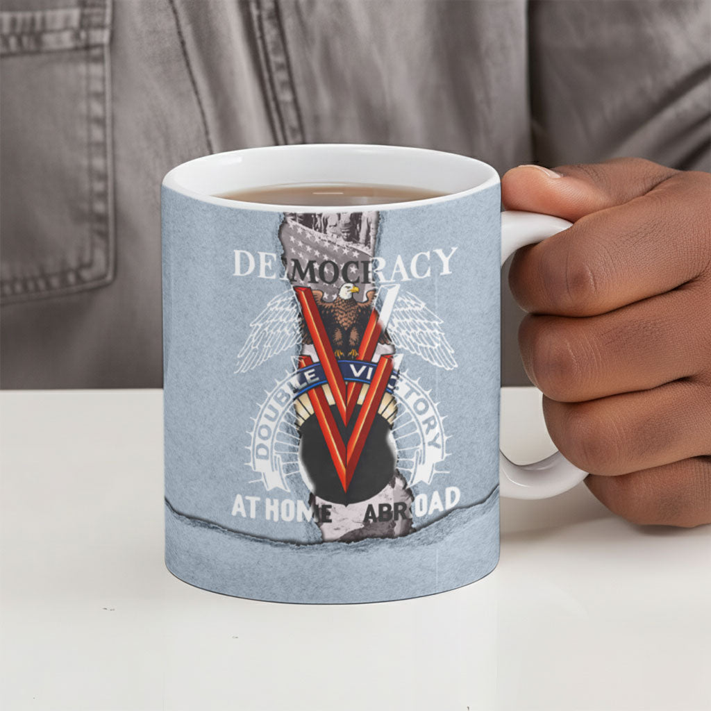 Double V Campaign American Democracy Ceramic Mug Military Buffalo Soldiers World War II Heritage Art