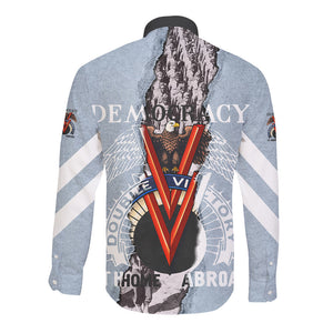 Double V Campaign American Democracy Long Sleeve Button Shirt Military Buffalo Soldiers World War II Heritage Art