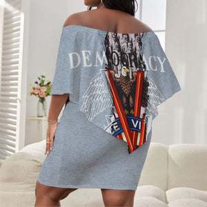 Double V Campaign American Democracy Off Shoulder Short Dress Military Buffalo Soldiers World War II Heritage Art
