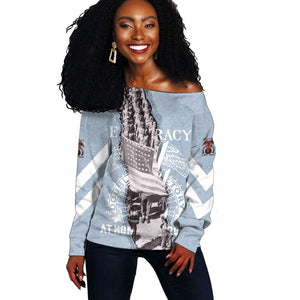 Double V Campaign American Democracy Off Shoulder Sweater Military Buffalo Soldiers World War II Heritage Art