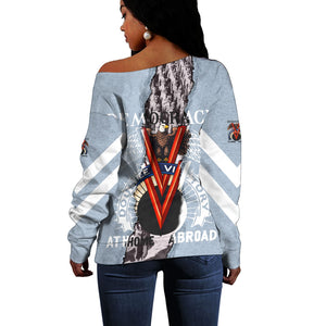 Double V Campaign American Democracy Off Shoulder Sweater Military Buffalo Soldiers World War II Heritage Art