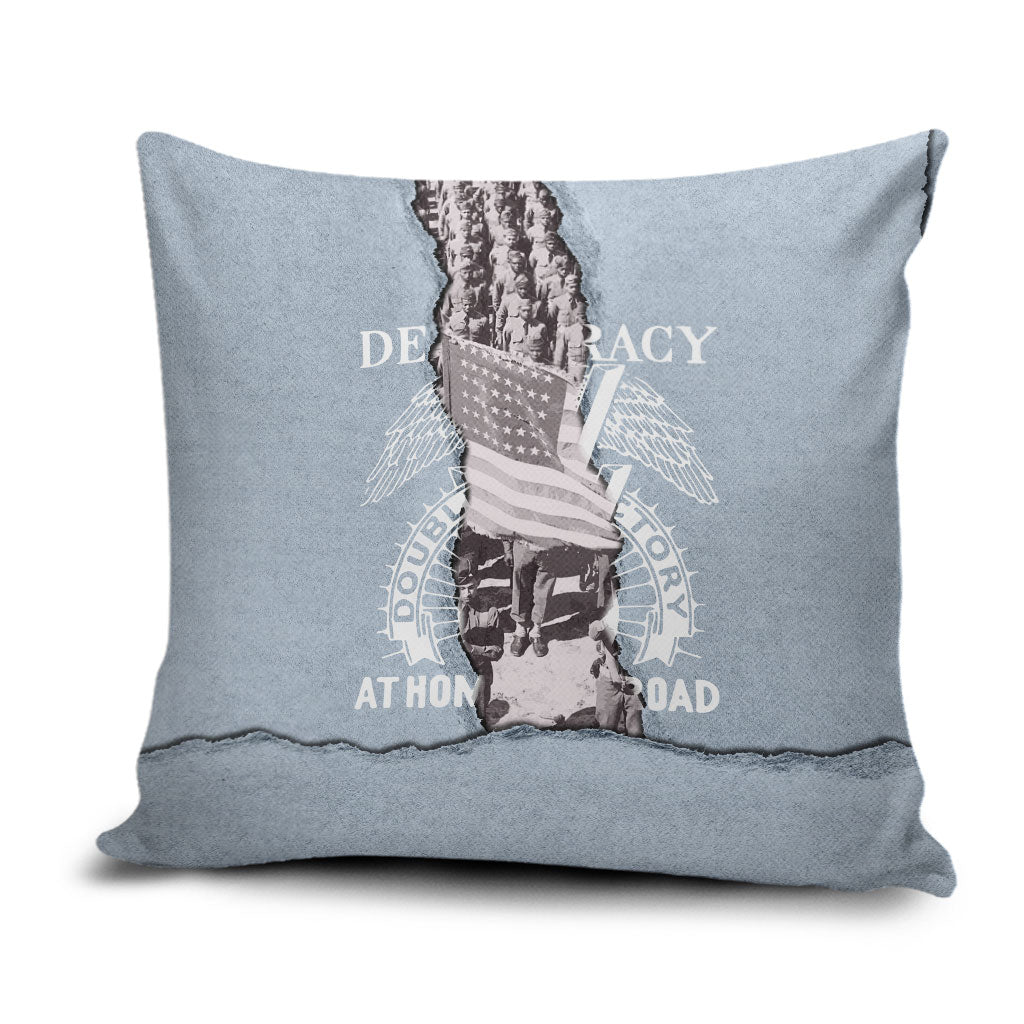 Double V Campaign American Democracy Pillow Cover Military Buffalo Soldiers World War II Heritage Art