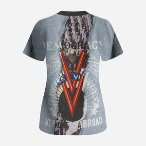 Double V Campaign American Democracy Scrub Top Military Buffalo Soldiers World War II Heritage Art