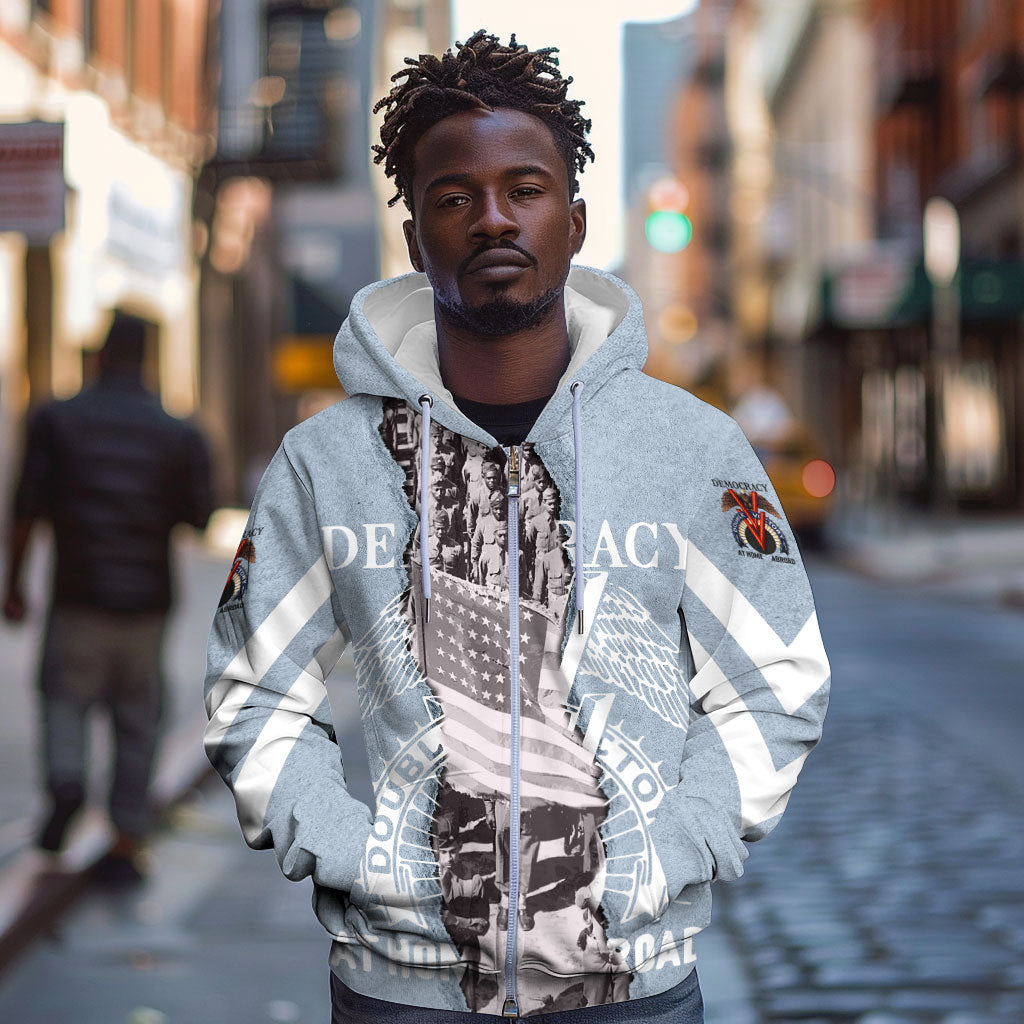 Double V Campaign American Democracy Zip Hoodie Military Buffalo Soldiers World War II Heritage Art