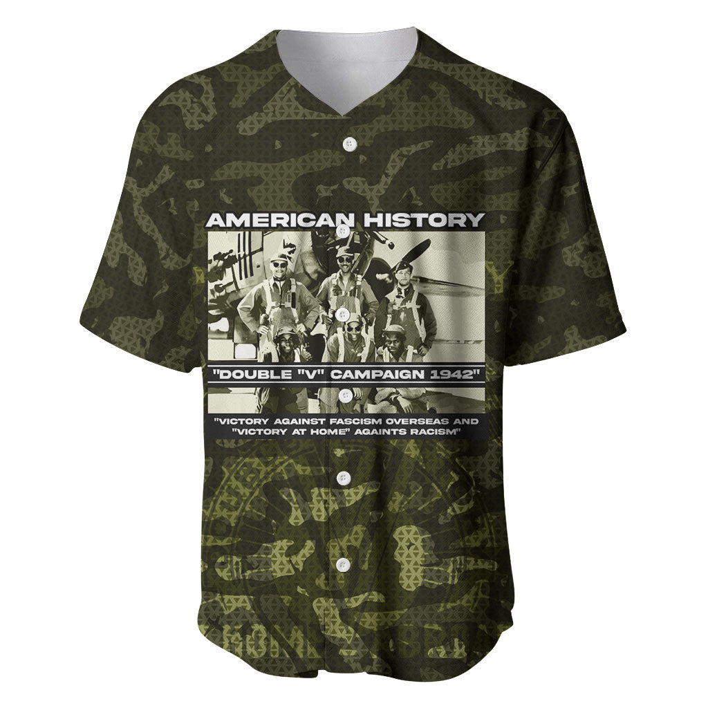 Double V Campaign American History 1942 Baseball Jersey Military Camouflage Tuskegee Airmen World War II