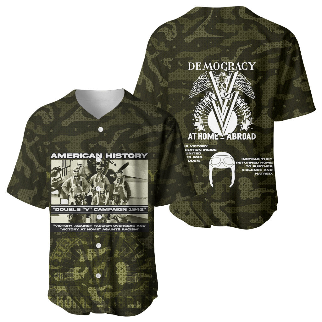 Double V Campaign American History 1942 Baseball Jersey Military Camouflage Tuskegee Airmen World War II