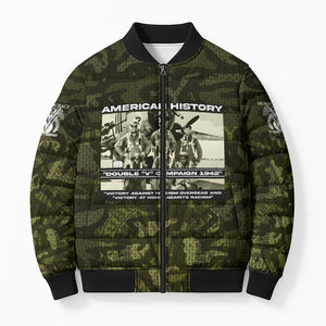 Double V Campaign American History 1942 Bomber Puffer Jacket Military Camouflage Tuskegee Airmen World War II
