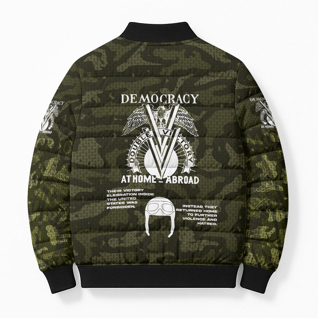 Double V Campaign American History 1942 Bomber Puffer Jacket Military Camouflage Tuskegee Airmen World War II