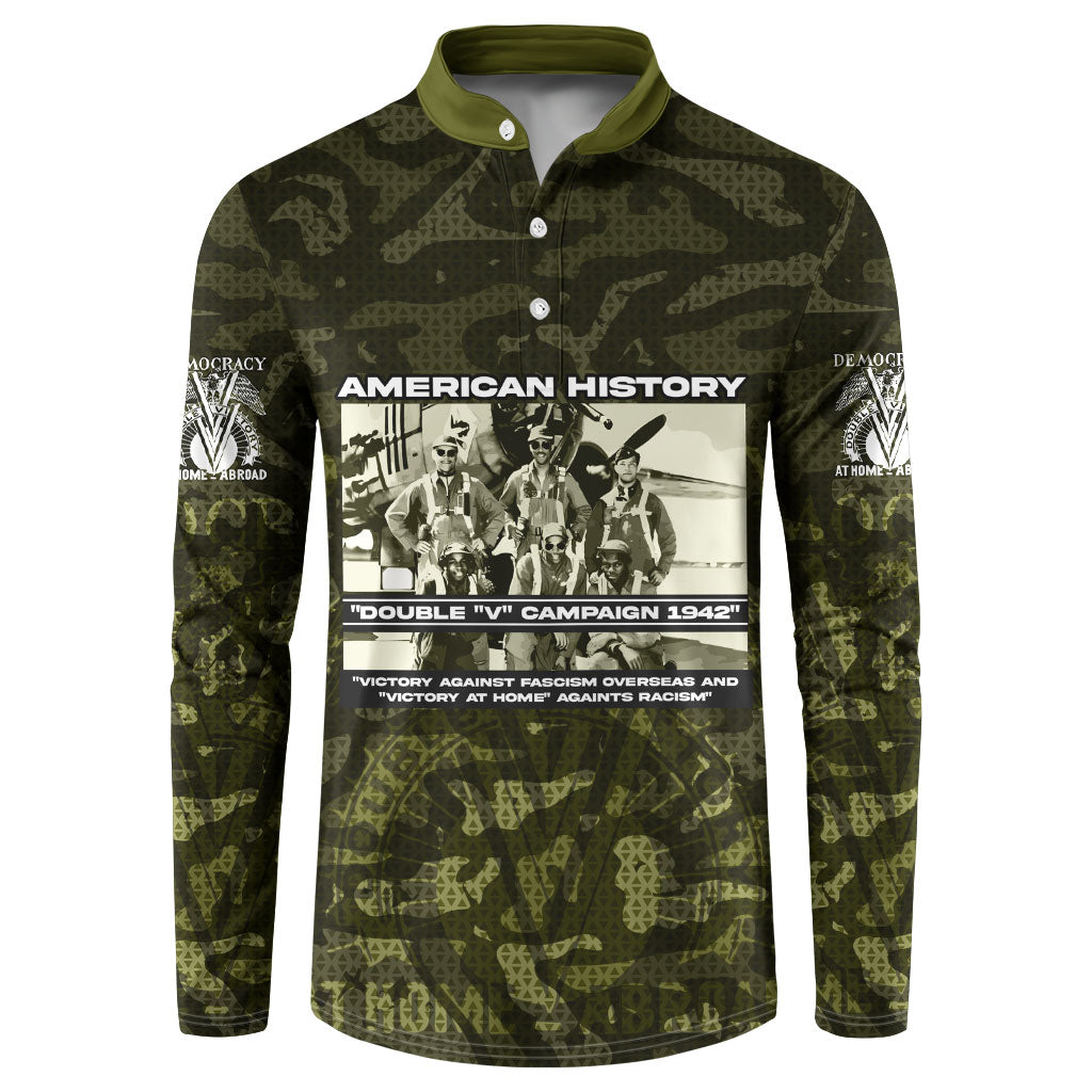 Double V Campaign American History 1942 Button Sweatshirt Military Camouflage Tuskegee Airmen World War II