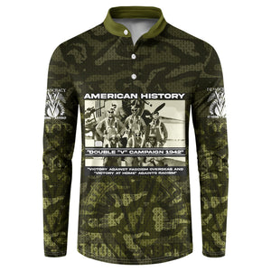Double V Campaign American History 1942 Button Sweatshirt Military Camouflage Tuskegee Airmen World War II