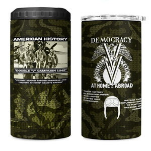 Double V Campaign American History 1942 4 in 1 Can Cooler Tumbler Military Camouflage Tuskegee Airmen World War II