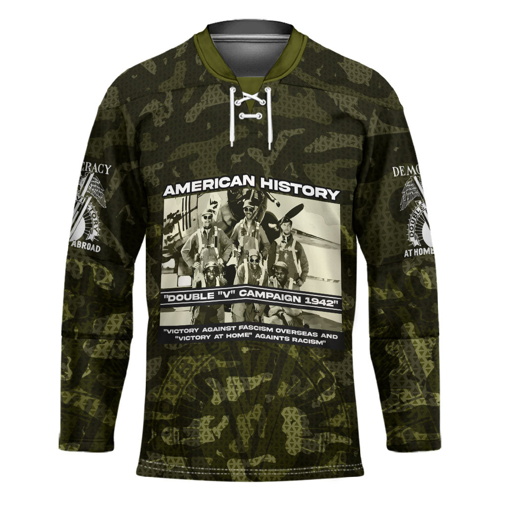 Double V Campaign American History 1942 Hockey Jersey Military Camouflage Tuskegee Airmen World War II