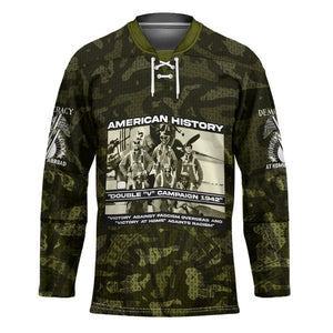 Double V Campaign American History 1942 Hockey Jersey Military Camouflage Tuskegee Airmen World War II