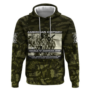 Double V Campaign American History 1942 Hoodie Military Camouflage Tuskegee Airmen World War II
