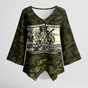 Double V Campaign American History 1942 Kimono Sleeve Blouse Military Camouflage Tuskegee Airmen World War II