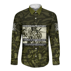 Double V Campaign American History 1942 Long Sleeve Button Shirt Military Camouflage Tuskegee Airmen World War II