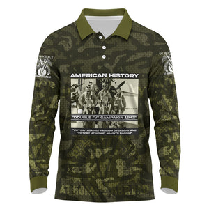 Double V Campaign American History 1942 Long Sleeve Polo Shirt Military Camouflage Tuskegee Airmen World War II