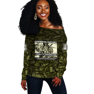 Double V Campaign American History 1942 Off Shoulder Sweater Military Camouflage Tuskegee Airmen World War II