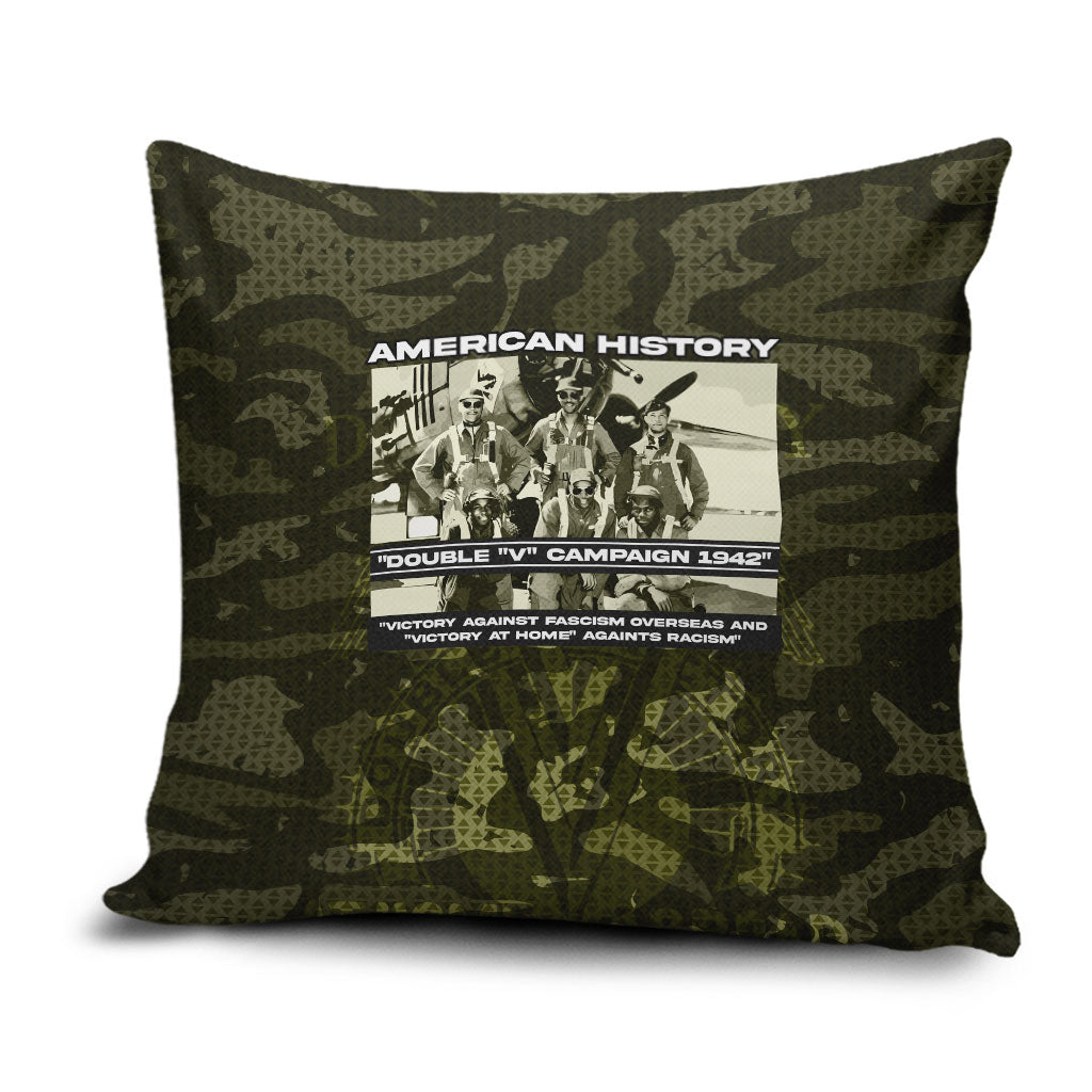 Double V Campaign American History 1942 Pillow Cover Military Camouflage Tuskegee Airmen World War II