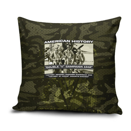 Double V Campaign American History 1942 Pillow Cover Military Camouflage Tuskegee Airmen World War II