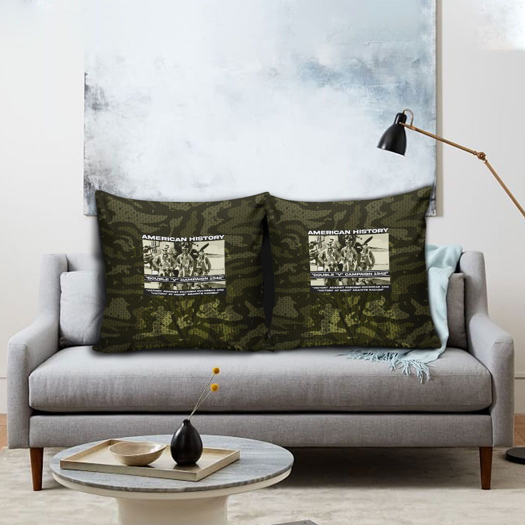 Double V Campaign American History 1942 Pillow Cover Military Camouflage Tuskegee Airmen World War II