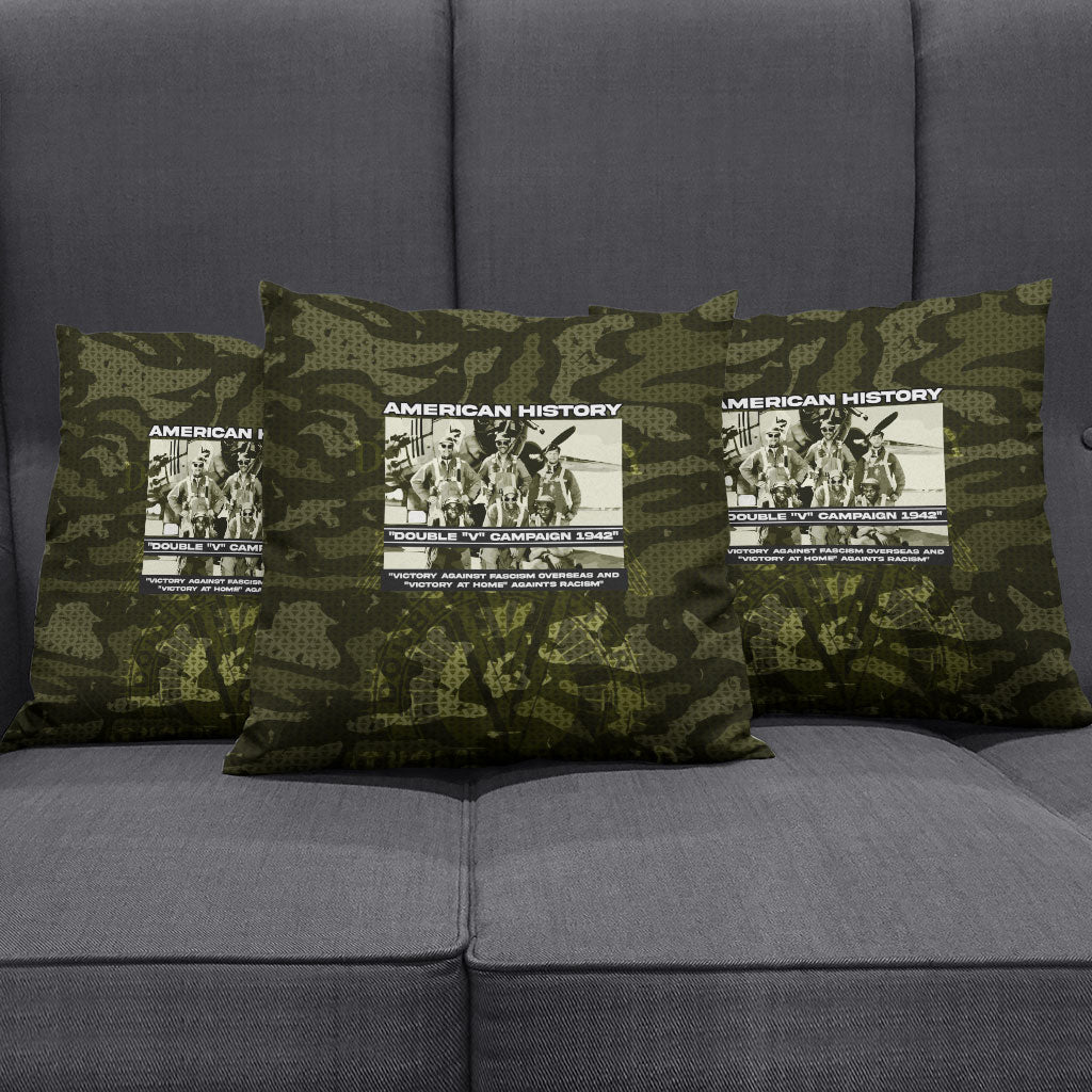 Double V Campaign American History 1942 Pillow Cover Military Camouflage Tuskegee Airmen World War II