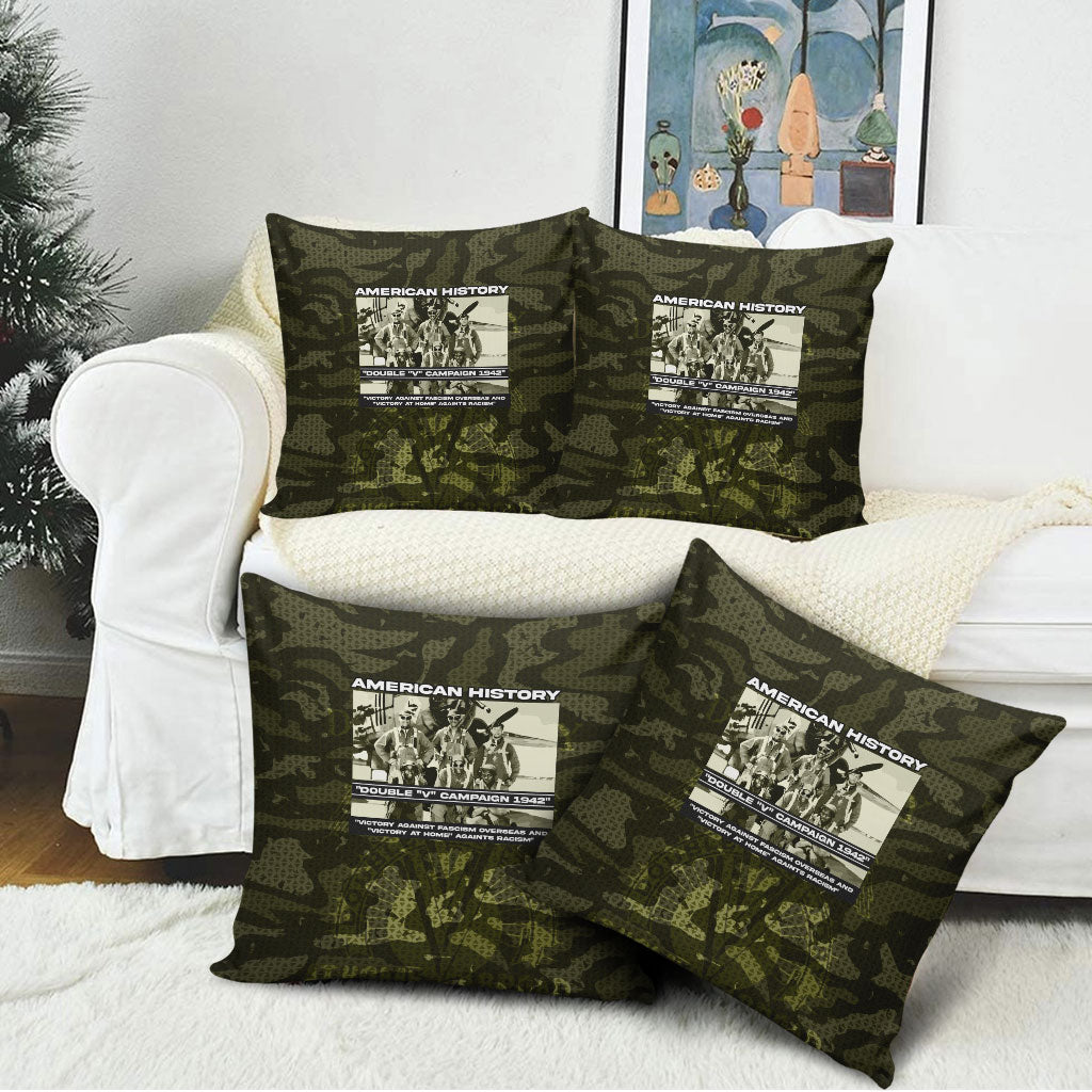 Double V Campaign American History 1942 Pillow Cover Military Camouflage Tuskegee Airmen World War II