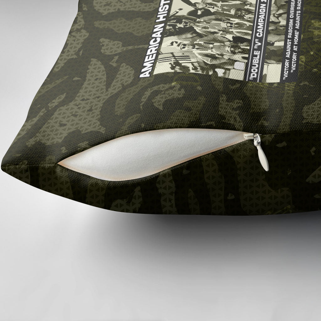 Double V Campaign American History 1942 Pillow Cover Military Camouflage Tuskegee Airmen World War II
