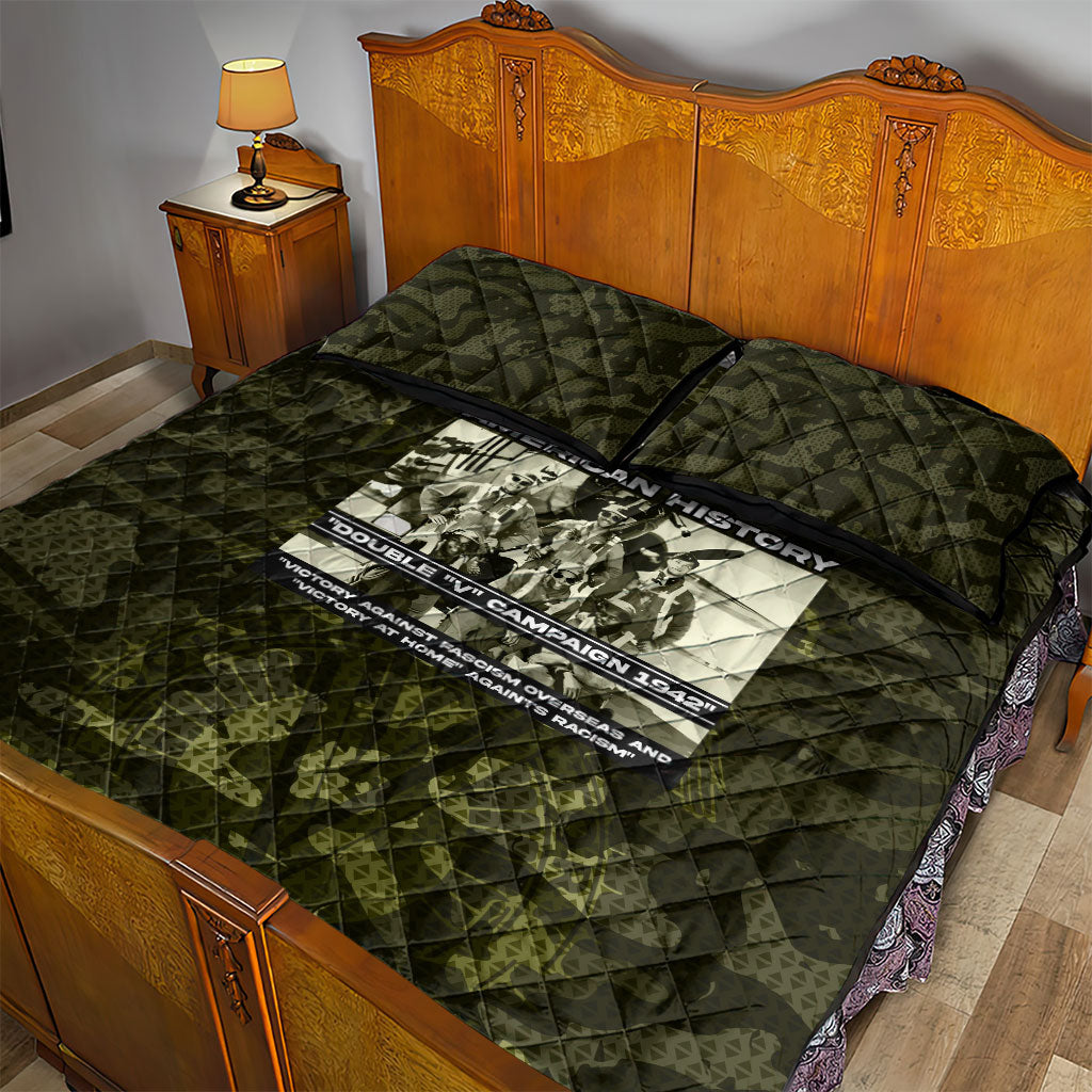 Double V Campaign American History 1942 Quilt Bed Set Military Camouflage Tuskegee Airmen World War II