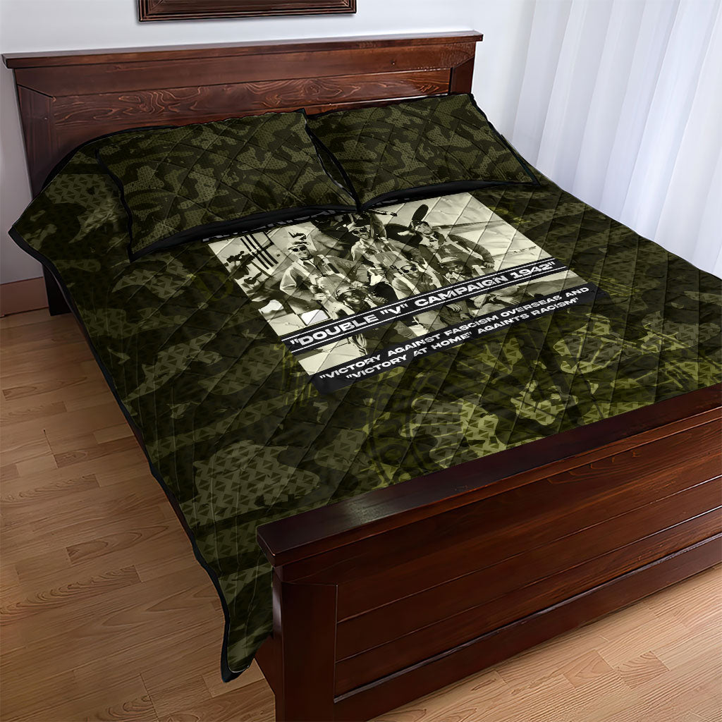 Double V Campaign American History 1942 Quilt Bed Set Military Camouflage Tuskegee Airmen World War II