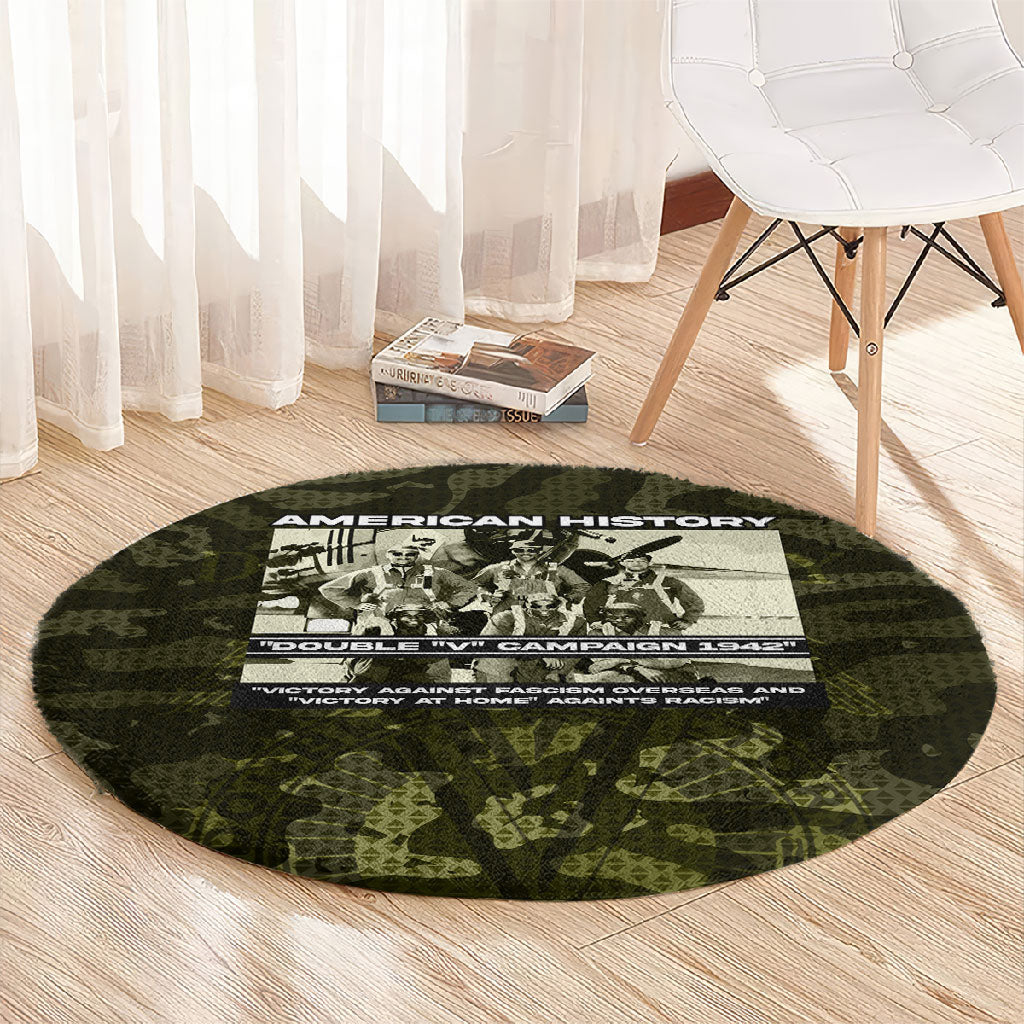 Double V Campaign American History 1942 Round Carpet Military Camouflage Tuskegee Airmen World War II
