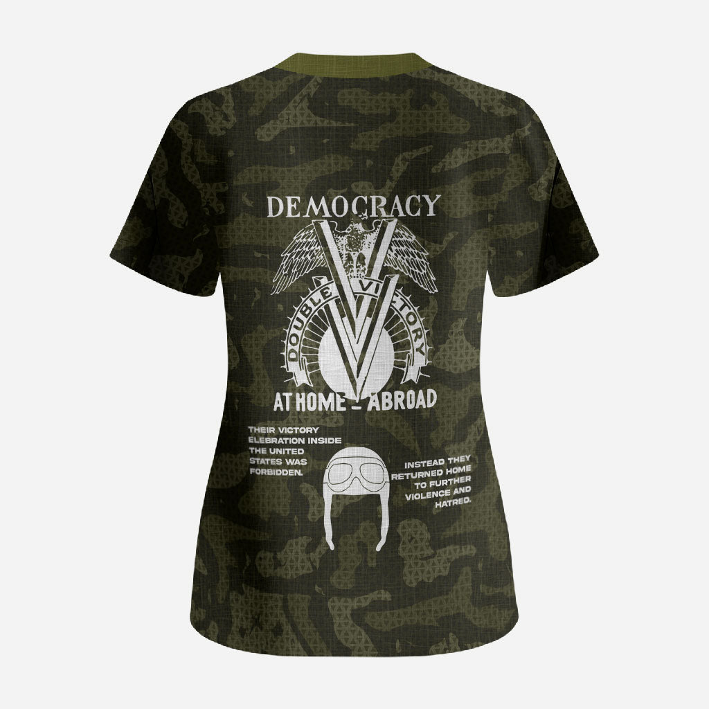 Double V Campaign American History 1942 Scrub Top Military Camouflage Tuskegee Airmen World War II
