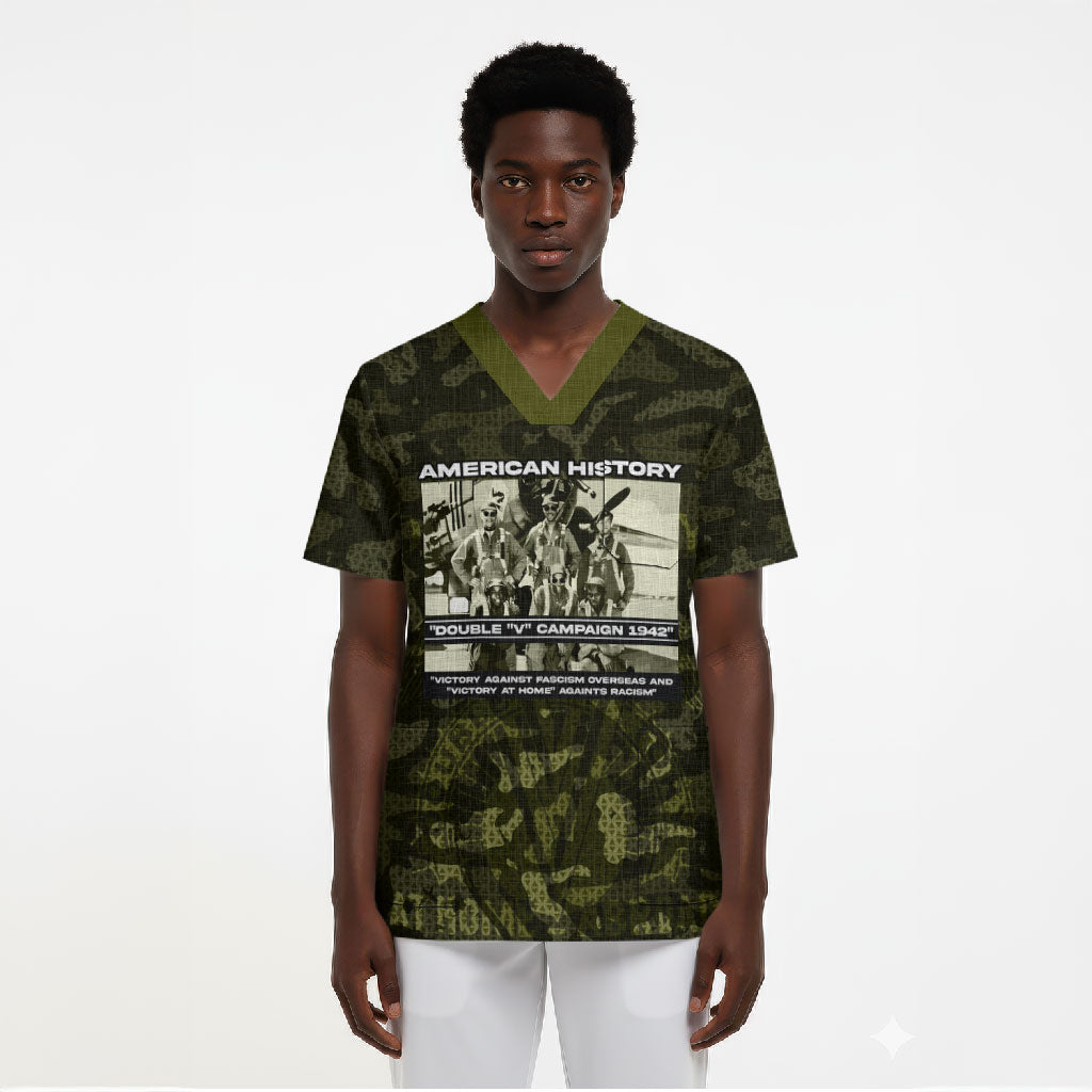 Double V Campaign American History 1942 Scrub Top Military Camouflage Tuskegee Airmen World War II