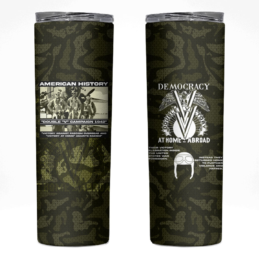 Double V Campaign American History 1942 Skinny Tumbler Military Camouflage Tuskegee Airmen World War II