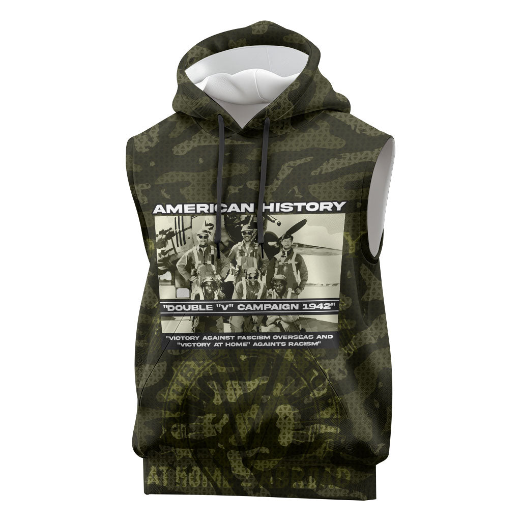 Double V Campaign American History 1942 Sleeveless Hoodie Military Camouflage Tuskegee Airmen World War II