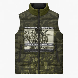 Double V Campaign American History 1942 Sleeveless Puffer Jacket Military Camouflage Tuskegee Airmen World War II
