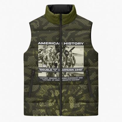 Double V Campaign American History 1942 Sleeveless Puffer Jacket Military Camouflage Tuskegee Airmen World War II