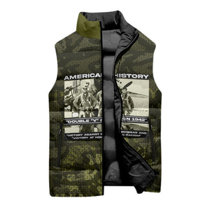 Double V Campaign American History 1942 Sleeveless Puffer Jacket Military Camouflage Tuskegee Airmen World War II