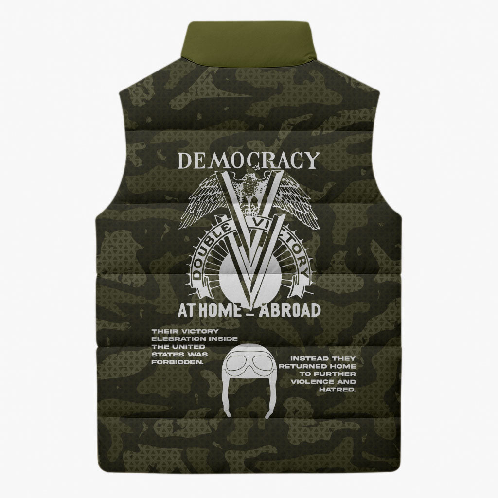 Double V Campaign American History 1942 Sleeveless Puffer Jacket Military Camouflage Tuskegee Airmen World War II