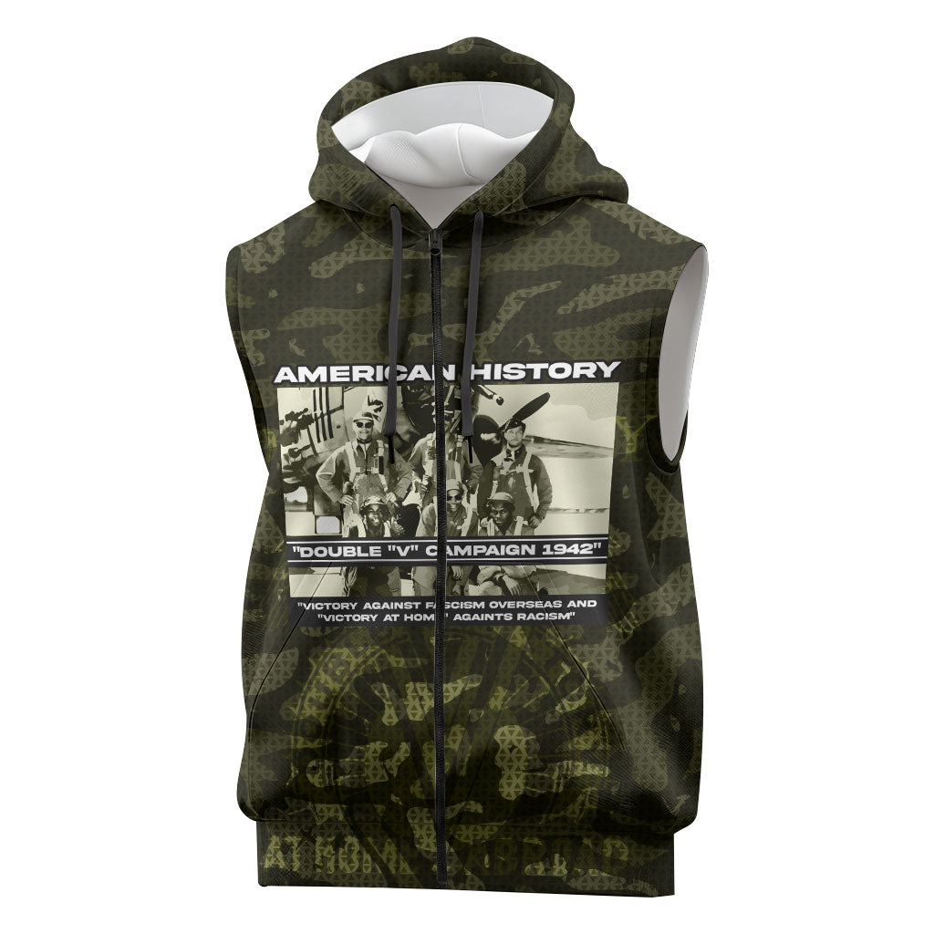 Double V Campaign American History 1942 Sleeveless Zip Hoodie Military Camouflage Tuskegee Airmen World War II