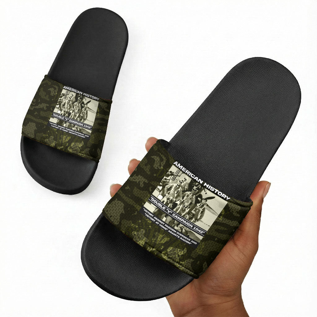 Double V Campaign American History 1942 Slide Sandals Military Camouflage Tuskegee Airmen World War II